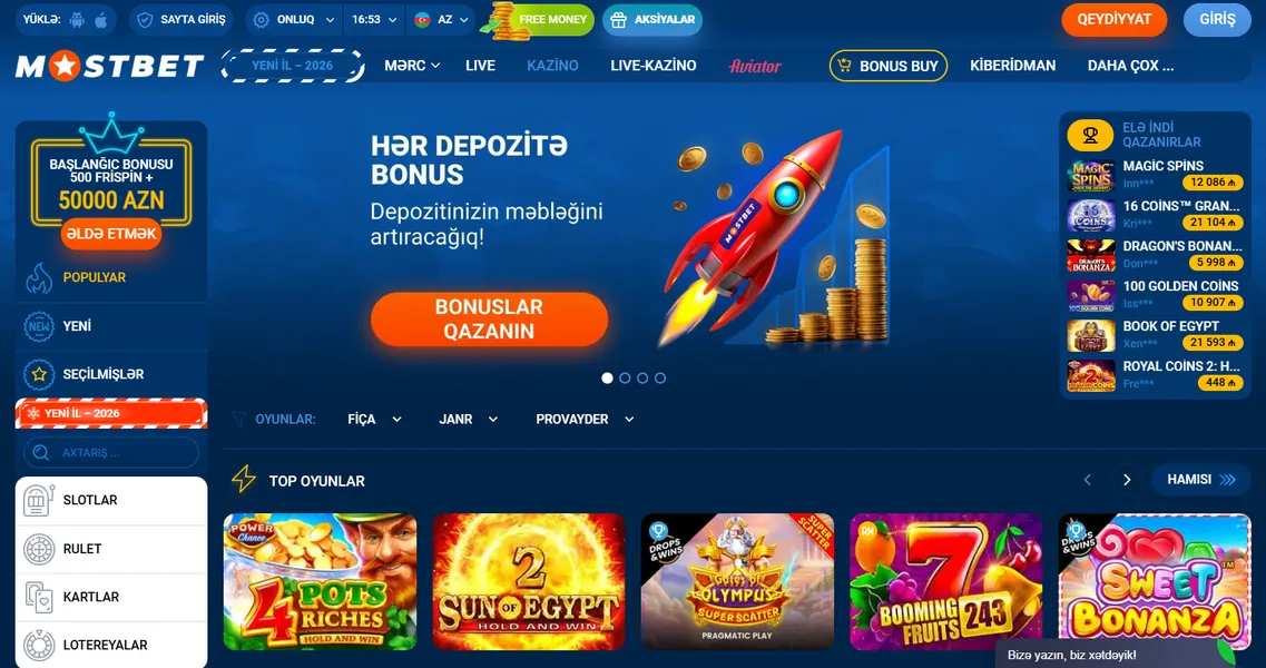 Kazino bölməsində naviqasiya və oyunlara sürətli çıxış